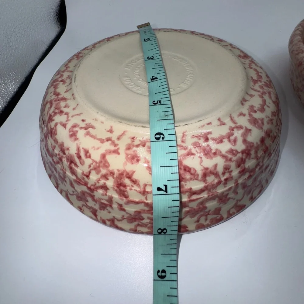 FP Friendship Pottery Roseville USA Plates Bowls Mugs Pink Spongeware Heart‎ 8PC